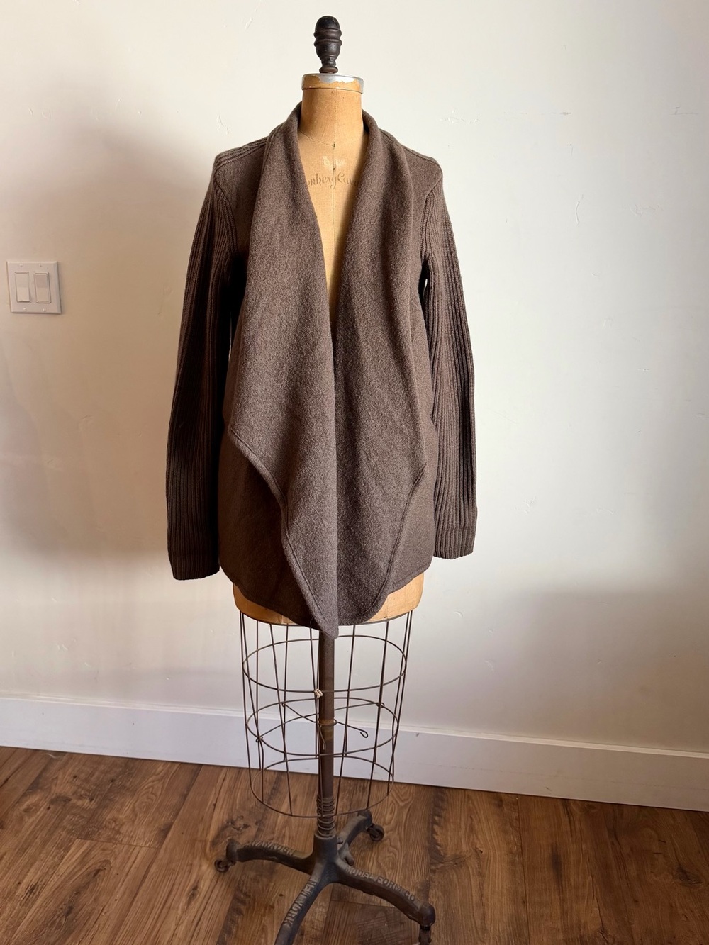 Vince 100% Wool Open-Front Draped Knit Jacket in Brown - Picture 2 of 7